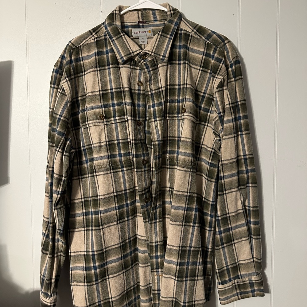 Carhartt Men's Casual Plaid Shirt - Beige and Blue